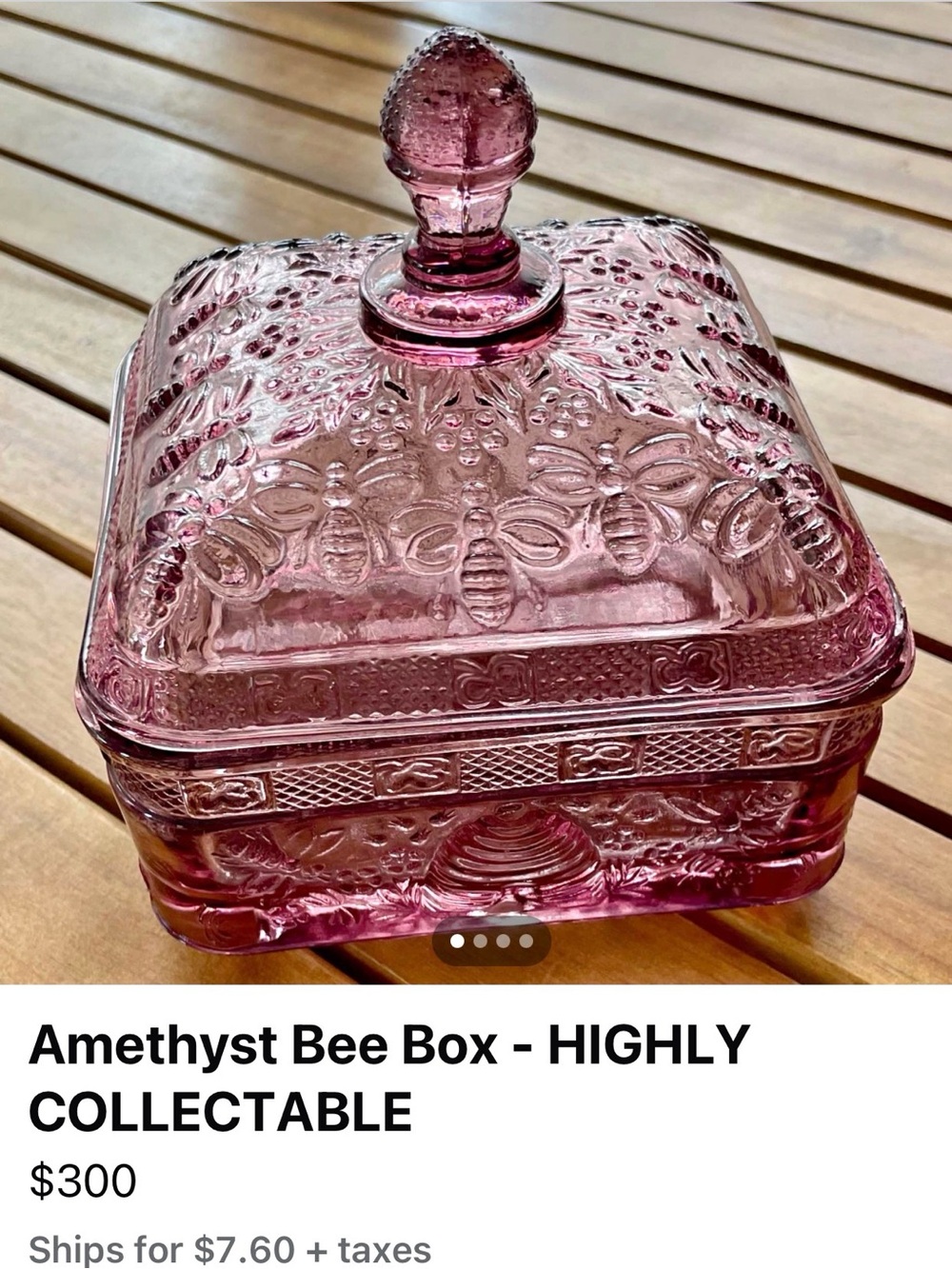 Tiara Purple Bee-Embossed Glass Trinket Box